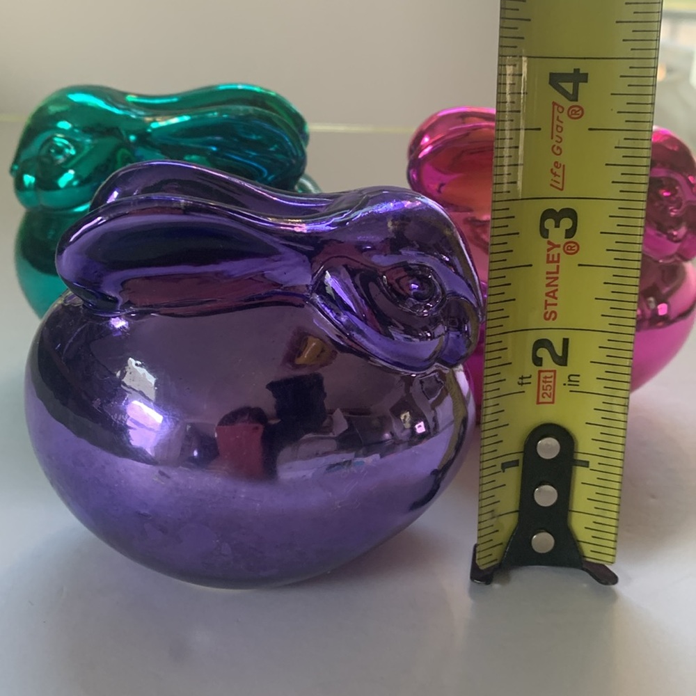 Vintage Department 56 Handblown Glass Bunny Set Of Three Pink Green Purple - Picture 10 of 10